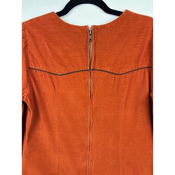 Wrangler Retro Embroidered Corduroy Dress S Rust Orange Long Sleeve - Picture 5 of 5